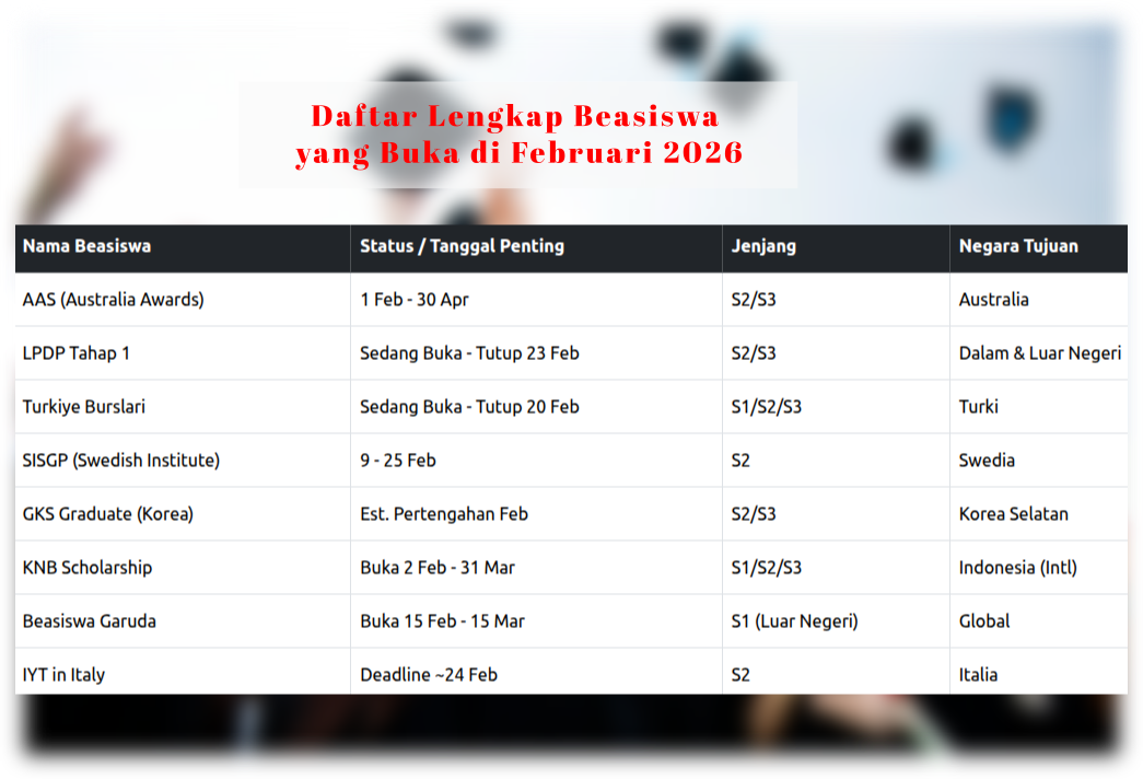 Gambar Daftar Pembukaan Beasiswa Februari Tahun 2026: Kejar Mimpi Kuliah Gratis!